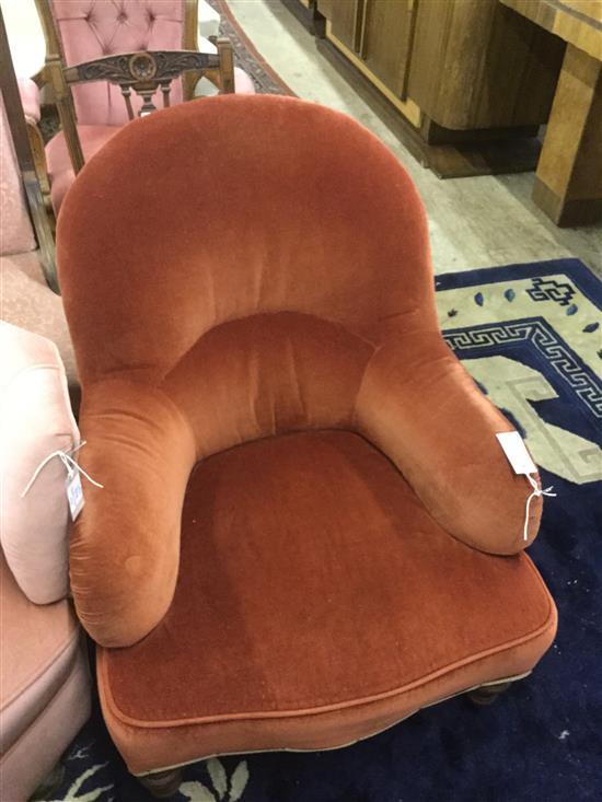 Victorian nursing chair covered in red dralon